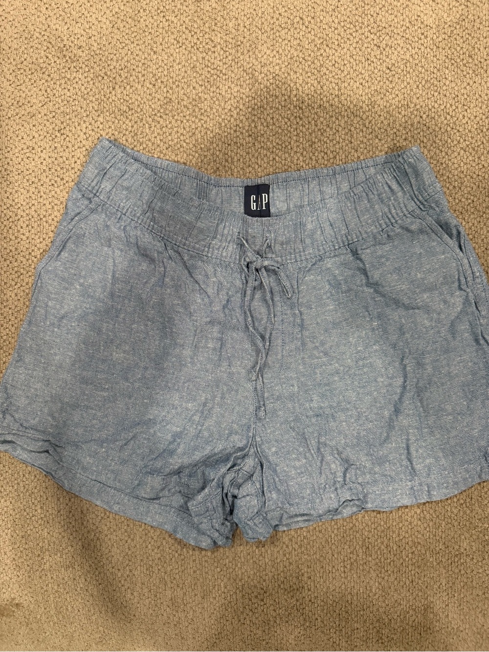 GAP Linen Blend Chambray Drawstring Shorts Women's Medium Blue Casual - Picture 1 of 6